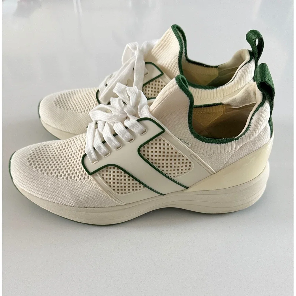 Tory Burch Ladybug Sneaker Cream Green Knit Trainer Womens 9.5 M